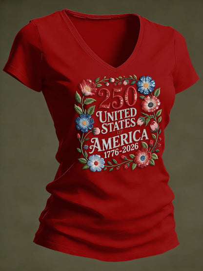 Women's casual retro American 250th  T-shirt