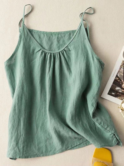 Women's Solid Color V-Neck Cotton And Linen Suspenders Tops