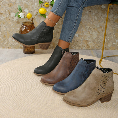 🔥 Women's Chunky Mid-Heel Slip-On Leather Orthopaedic Ankle Boots
