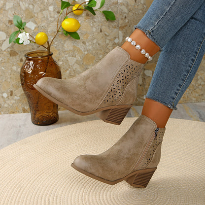 🔥 Women's Chunky Mid-Heel Slip-On Leather Orthopaedic Ankle Boots