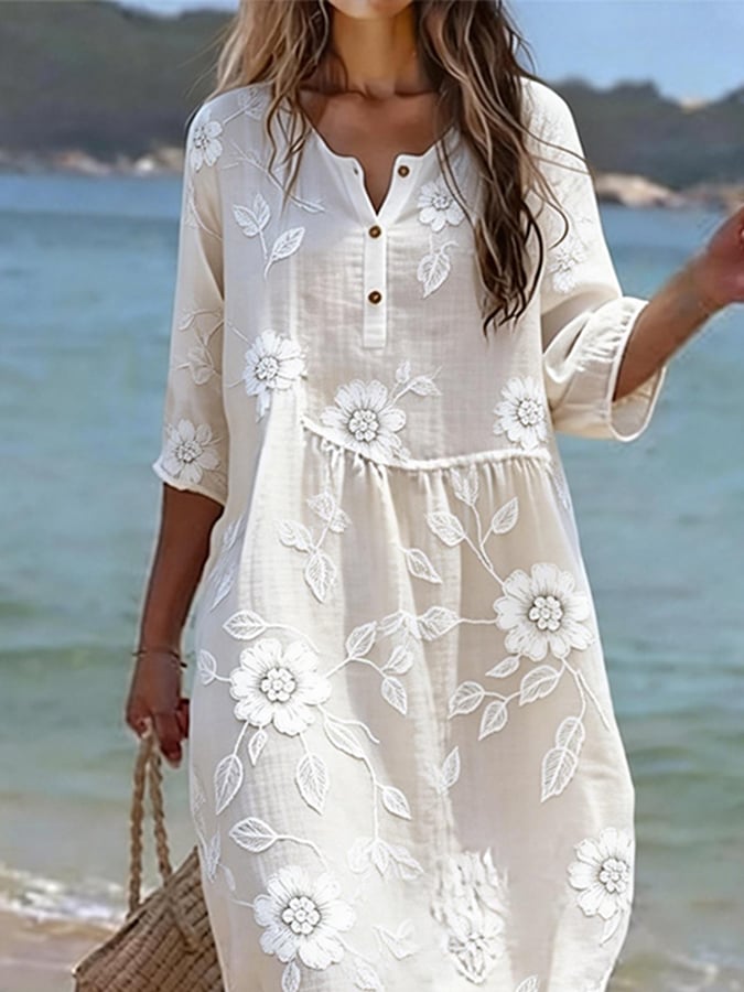 Women's Casual V-neck Printed Resort Dress
