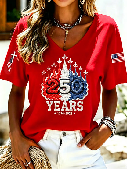 Women's Casual USA 250th Celebration Print Short Sleeve T-shirt