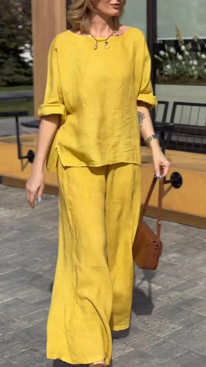 Women's Round Neck Mid-length Sleeve Casual Suit