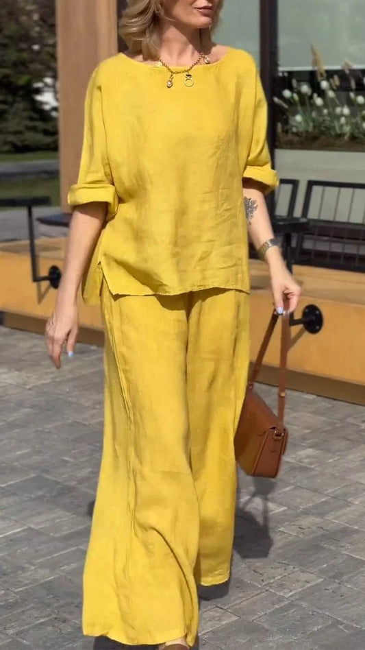 Women's Round Neck Mid-length Sleeve Casual Suit