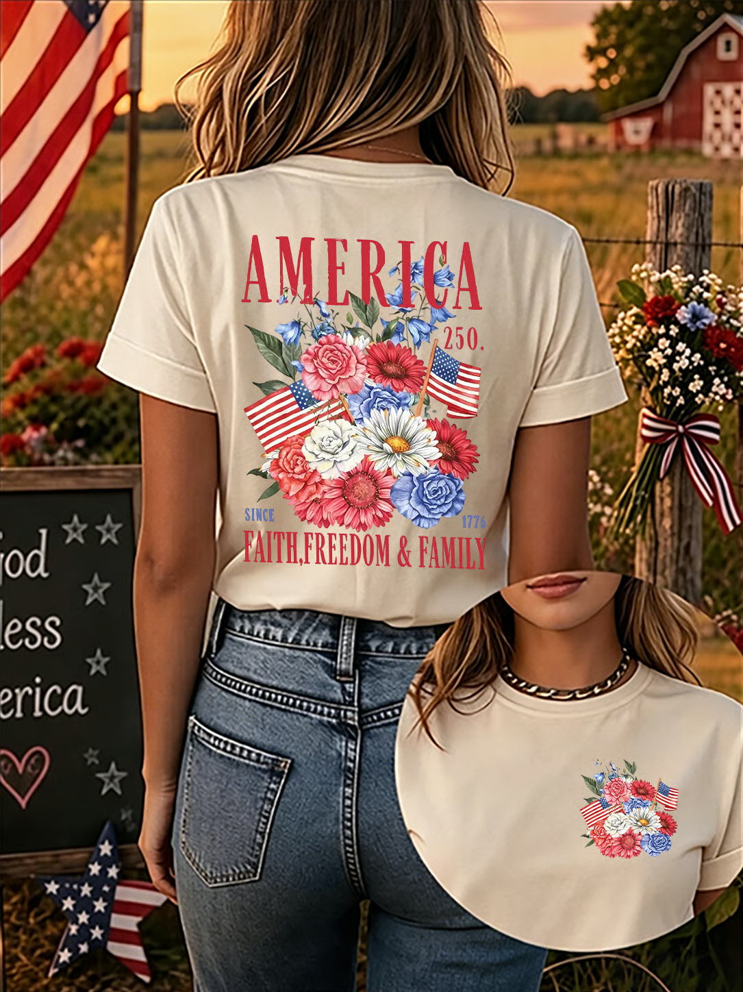 Since 1776, Faith, Liberty, And Family – Women'S 250th Anniversary Of American Faith Print Short-Sleeve T-Shirt