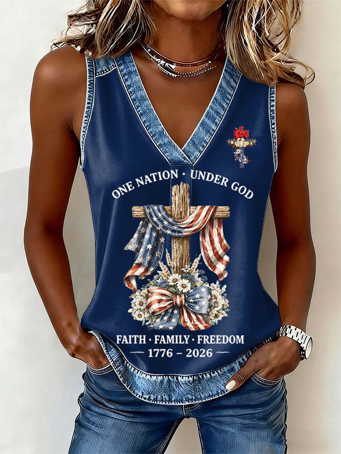 Women's Flag Cross Print Sleeveless Top
