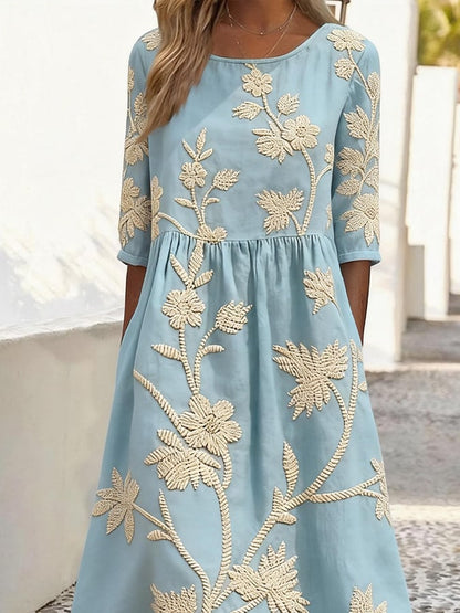 Women's Casual Round Neck Half Sleeve Contrast Print Dress