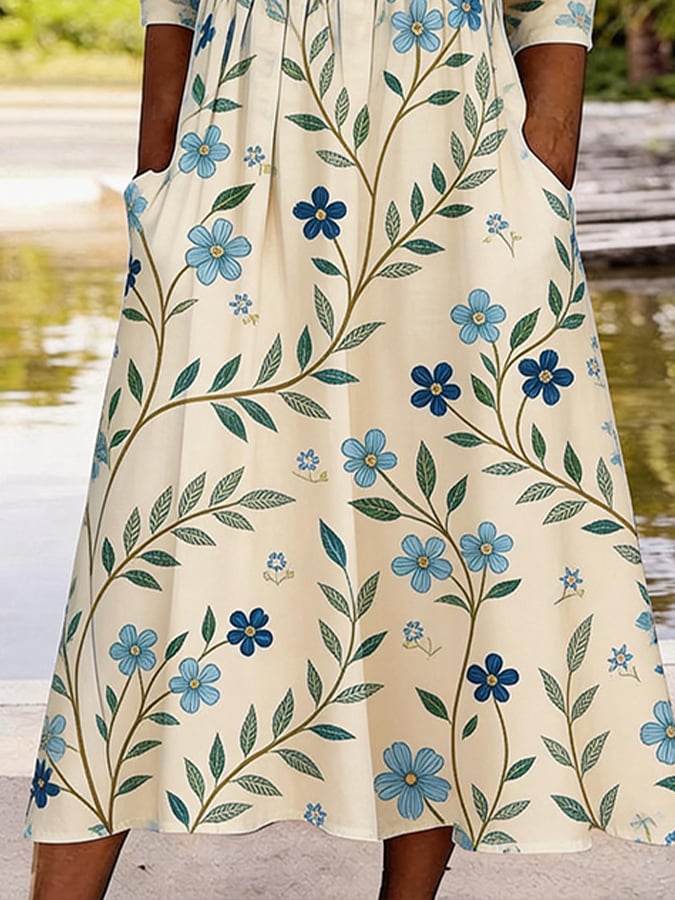 Women's Casual V-Neck Printed Dress