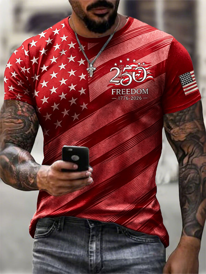 Men's Patriotic American Flag Print T-shirt