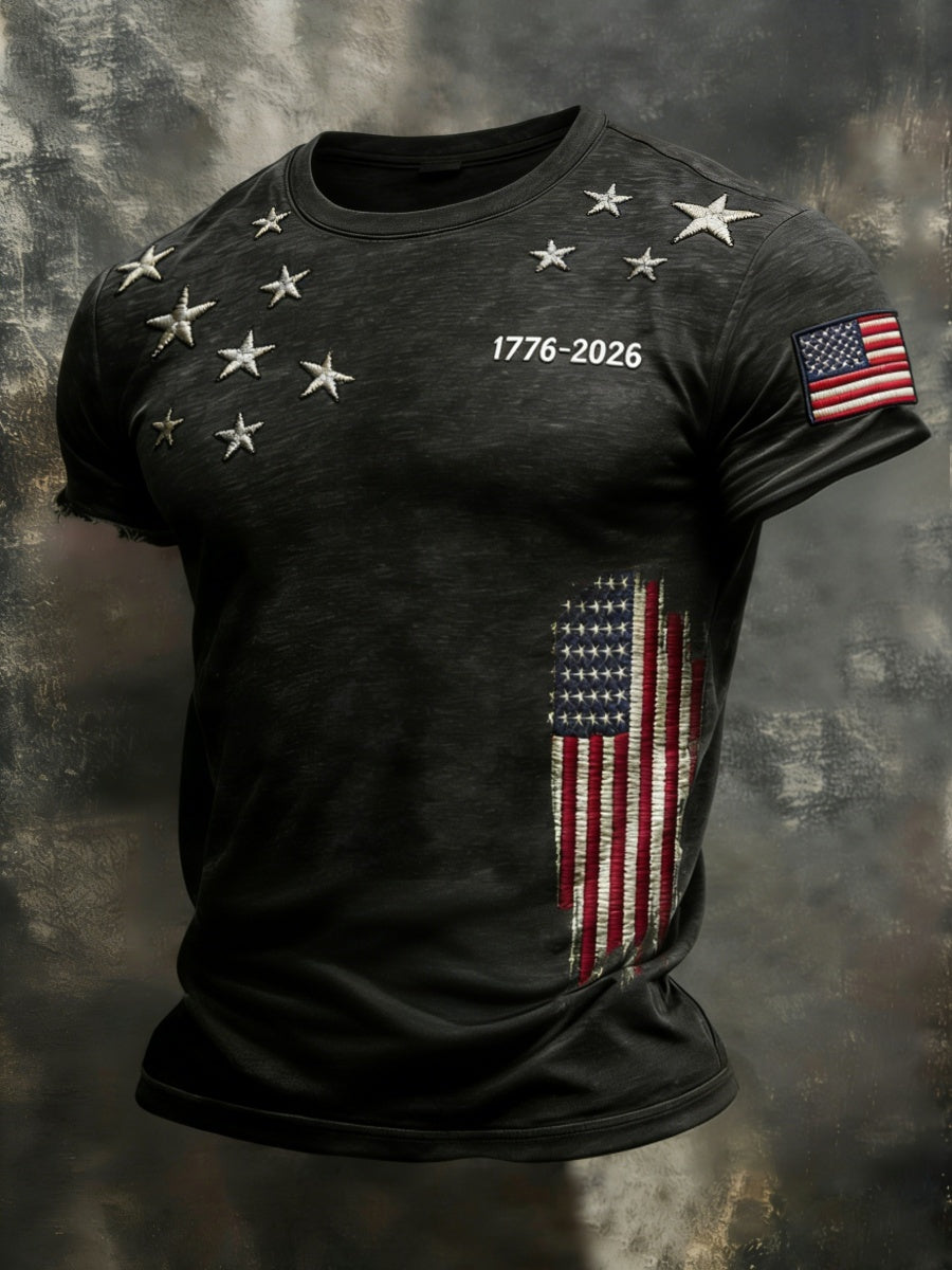 Retro American 1776-2026 Commemorative Print Men's T-Shirt