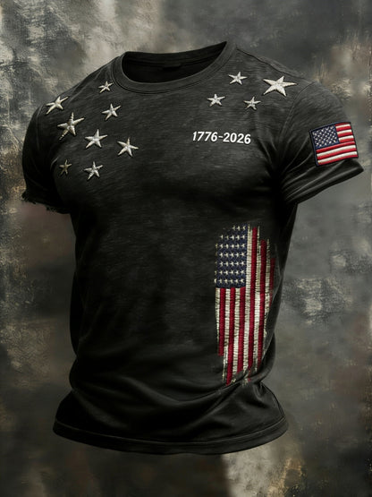 Retro American 1776-2026 Commemorative Print Men's T-Shirt