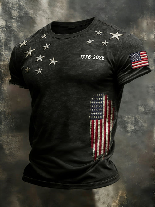 Retro American 1776-2026 Commemorative Print Men's T-Shirt