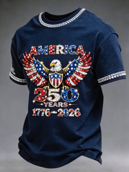 American 250th Anniversary Rhinestone Design Men's T-Shirt