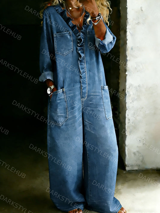 Women’s Stylish Denim One Piece Jumpsuit