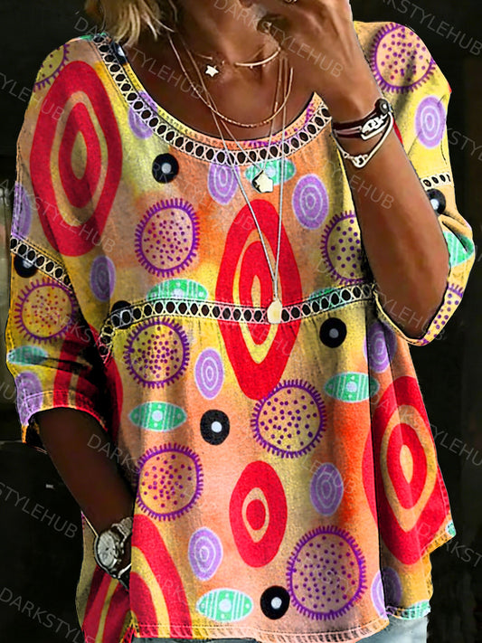 Women's Vintage Abstrct Casual Loose Denim Blouse Shirt