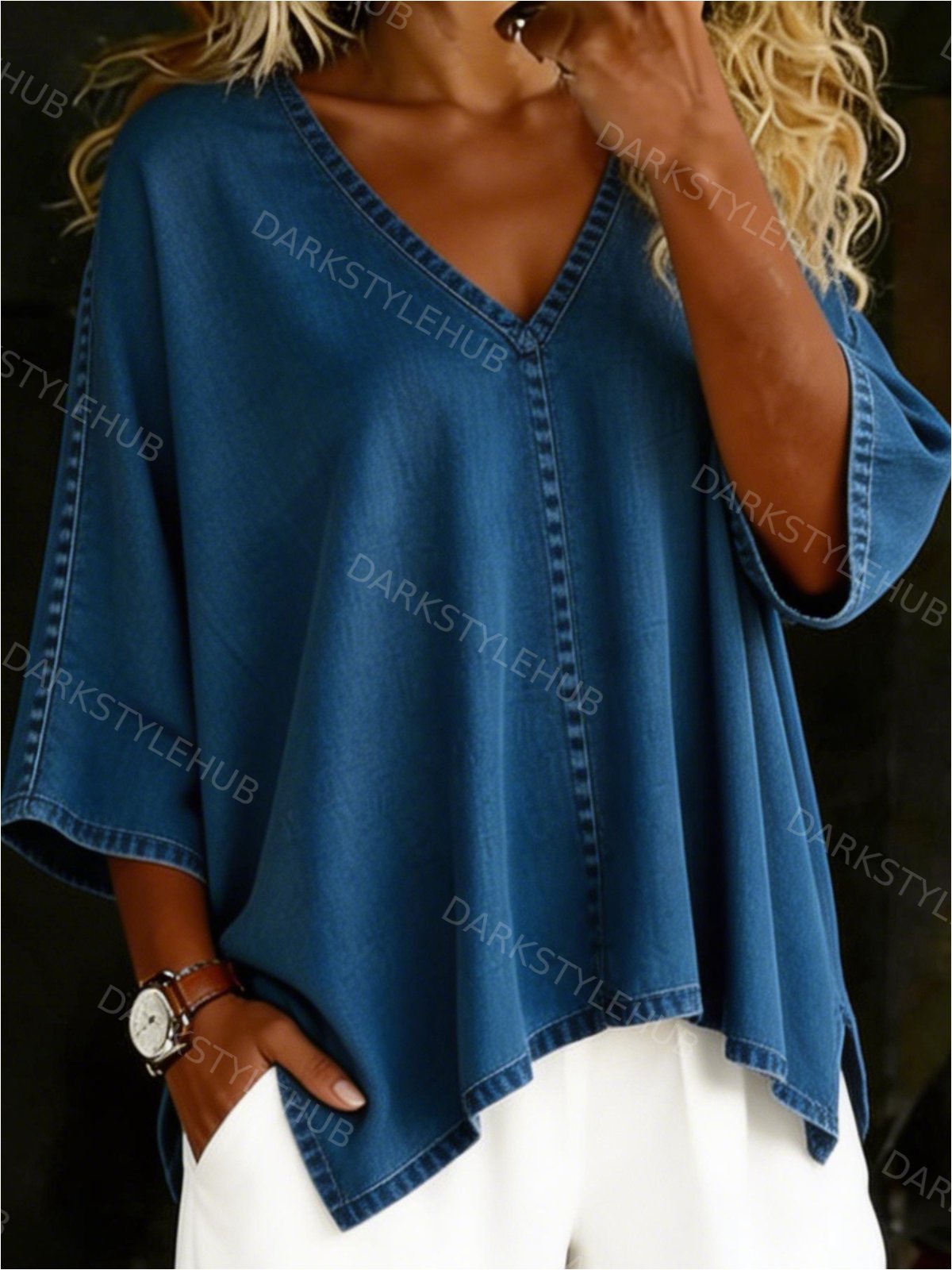 Women's Casual Washed Cotton Denim Top