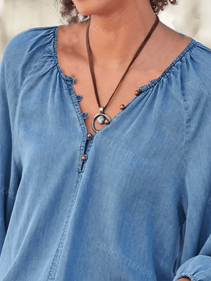 Women's Vintage Button Design Casual Denim Shirt