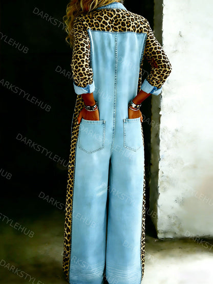 Women’s Cotton One Piece Shirt Denim Jumpsuit