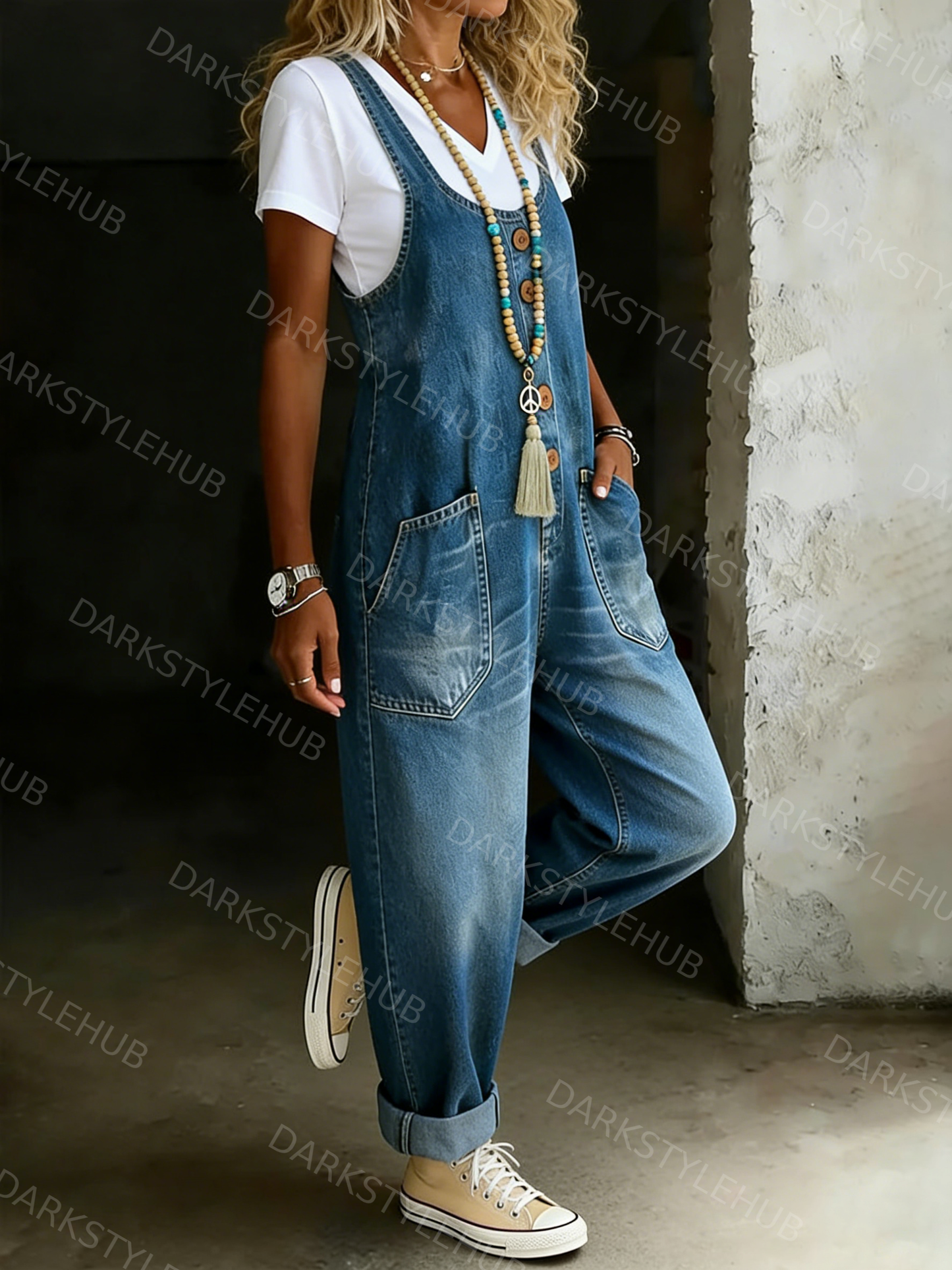 Women's Solid Color Casual Cotton Vest And Denim Jumpsuit Shorts