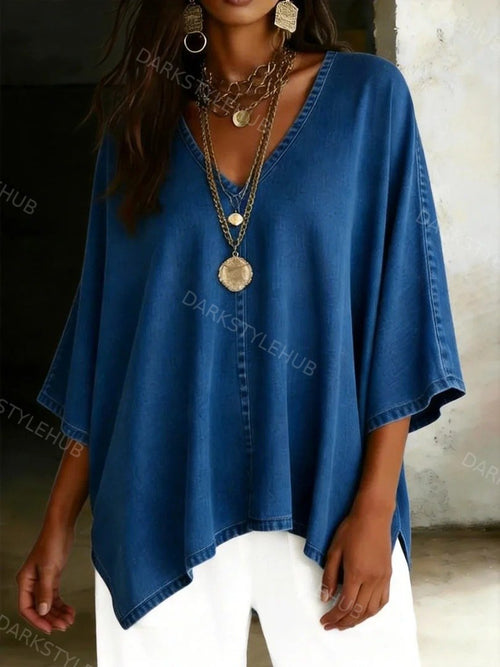 Women's Casual Washed Cotton Denim Top