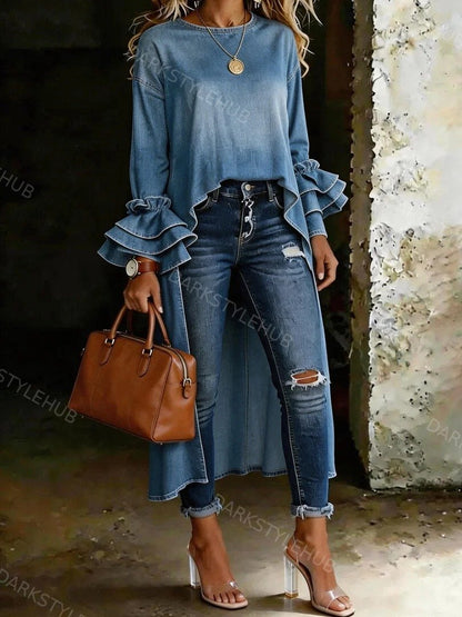 Women's Casual Solid Color Cotton Denim Shirt