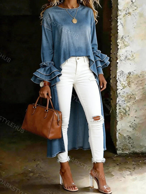 Women's Casual Solid Color Cotton Denim Shirt