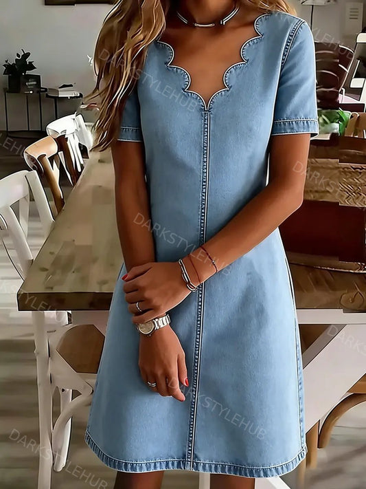 Women's Casual V-neck Denim Skirt
