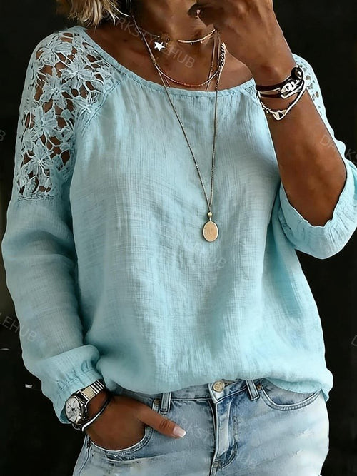 Women's Casual Retro Lace Patchwork Cotton Linen Shirt