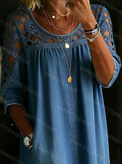 Women's Solid Color Casual Loose Denim Blouse Shirt