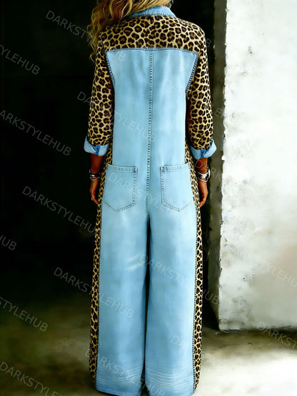 Women’s Cotton One Piece Shirt Denim Jumpsuit